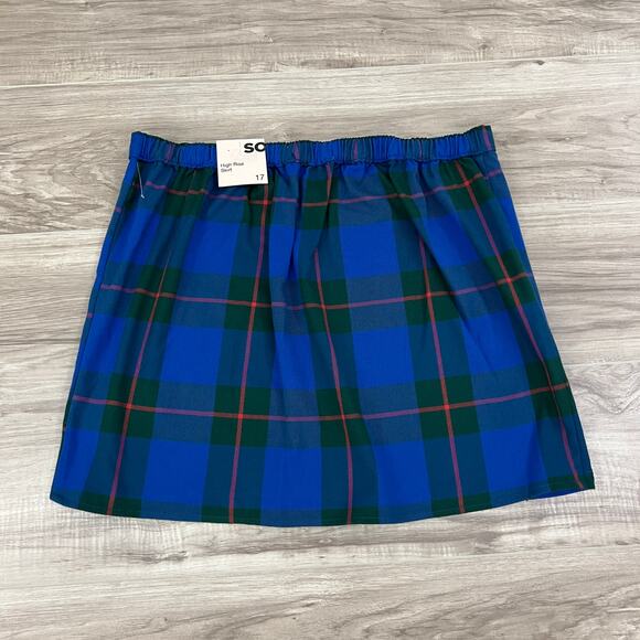 Juniors' SO Good For Life Buttoned Faux Wrap Blue, Green Plaid Skirt Size 17 - Picture 3 of 14